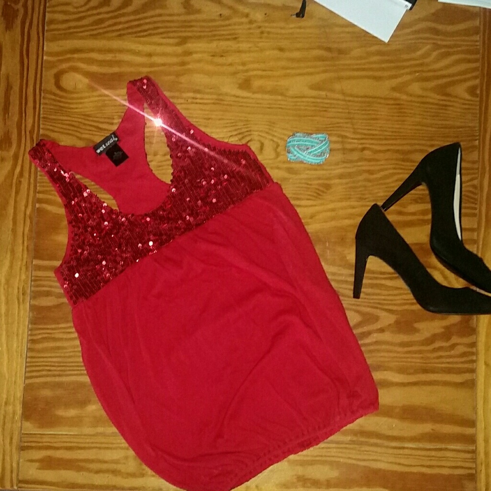 Wet Seal Sequin Red Sparkly Racerback Size S